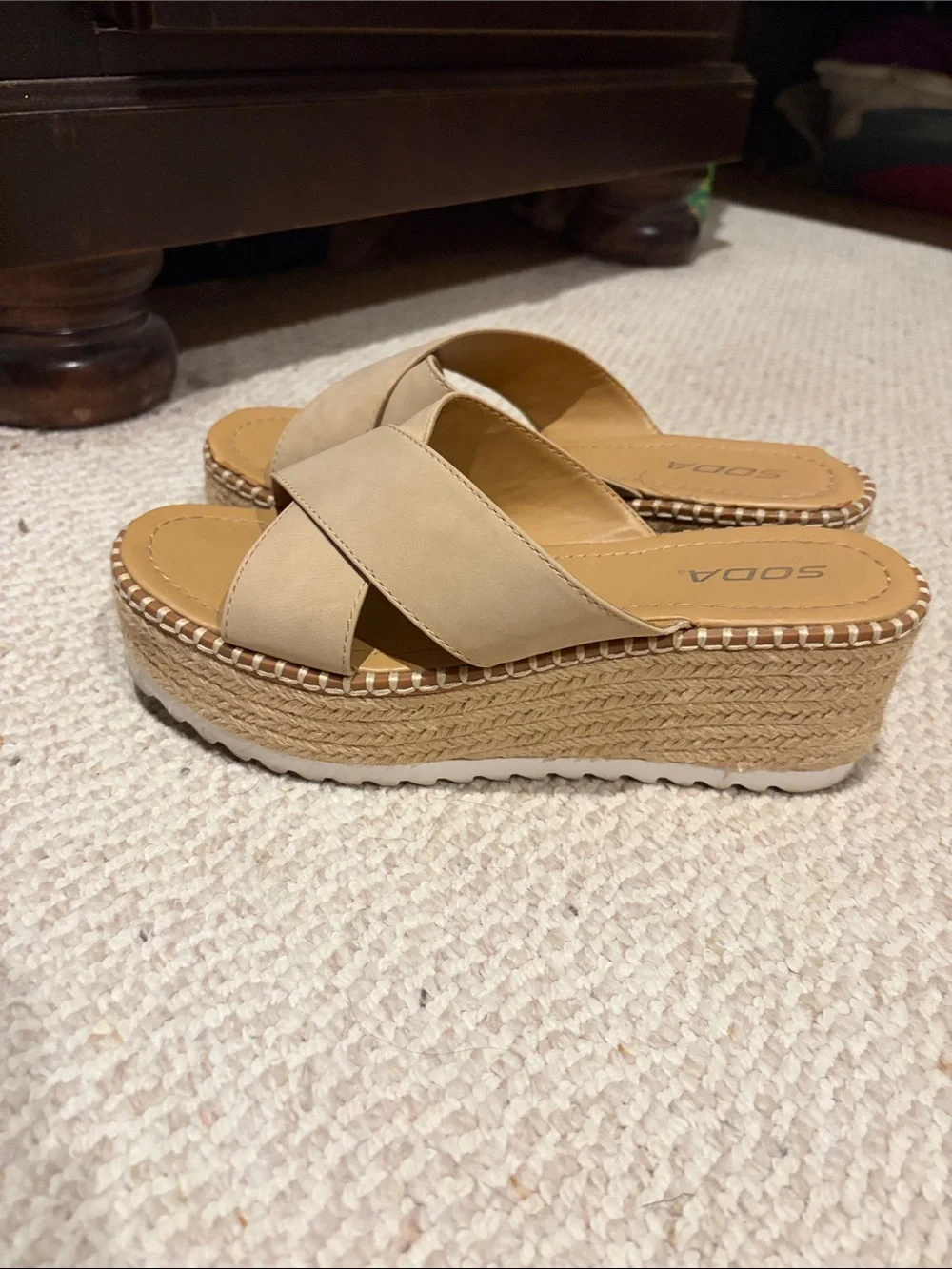Soda Beige Crisscross Espadrille Wedge Slides